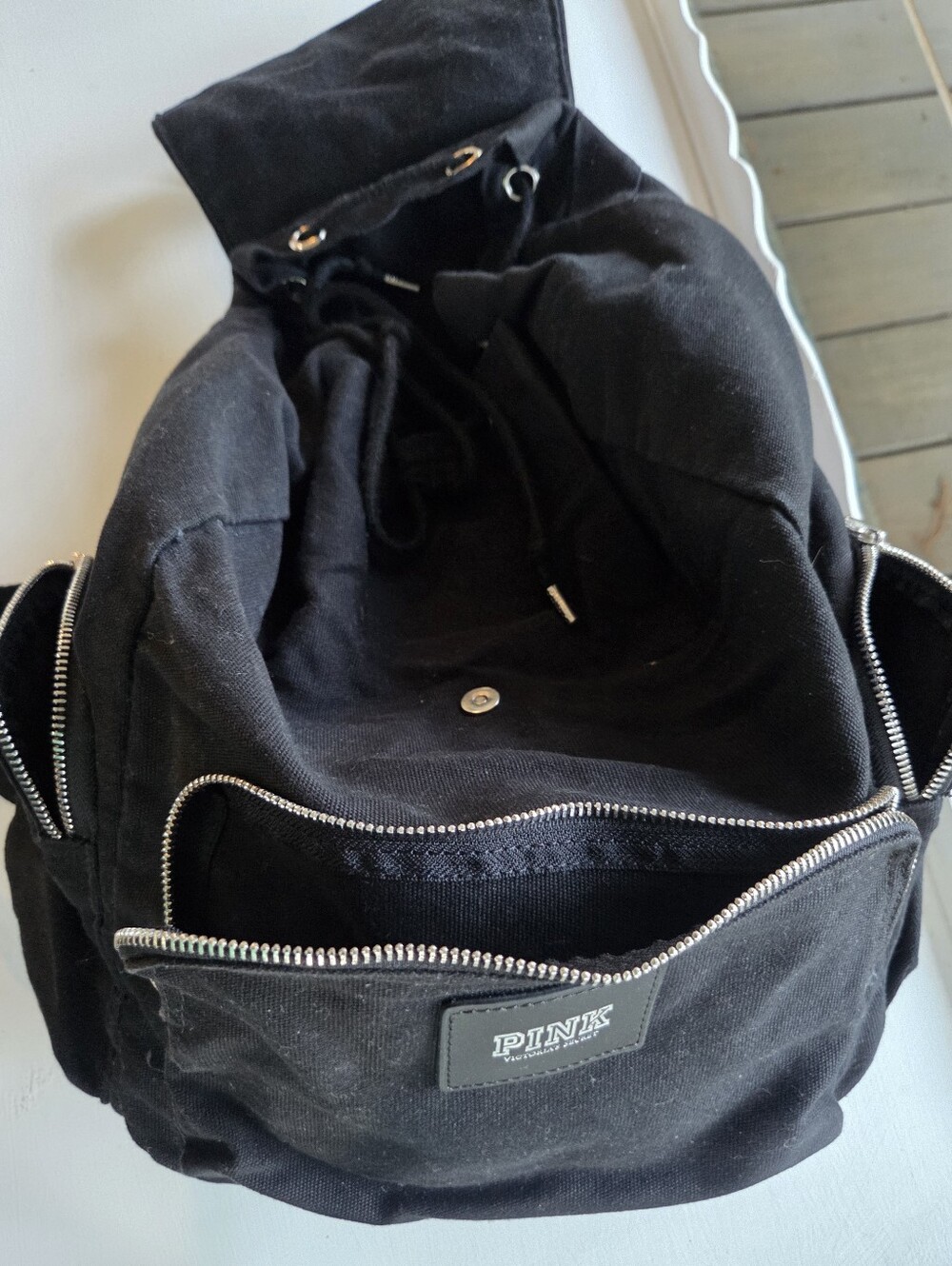 PINK Victoria's Secret Black Canvas Daypack Backpack - Picture 4 of 8